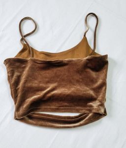 Brown Velvet Cut-Out Crop Top