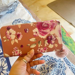 Floral Wallet with Pom
