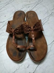 Brown Thong Sandals with Bow Detail