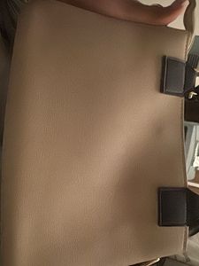 Elegant Beige Handbag with Black Handles
