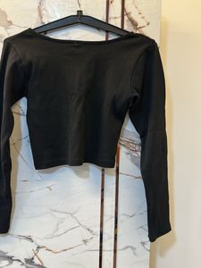 Black Ribbed Long Sleeve Top, Bust- 32/30 Strechab