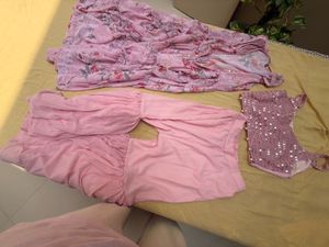 Chic Pink Floral Kurta Set with Sequins
