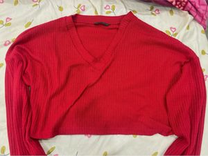 Red Cropped V-Neck top