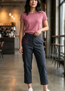 Stylish Black Pants with Pink Stitching
