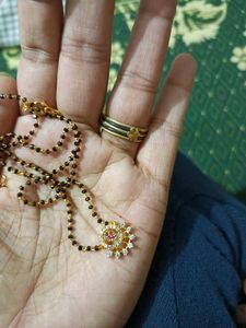 balck beads with Diamond and Ruby Pendant