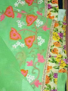 Beautiful Green Saree with Floral Embellishments