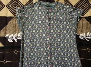 Printed Grey Button-Down Kurti
