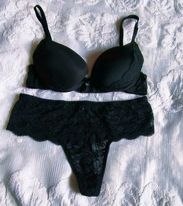 Lace Trimmed Black Bra and Panty Set