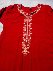 Elegant Red Embroidered Kurta