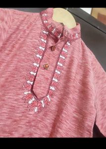 Pink Kurta White Pajami Set For 6-9 Month Baby