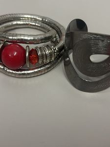 Unique Red Bead Silver Bangle