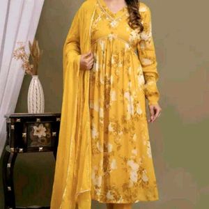 Beautiful Yellow Floral Kurta Set
