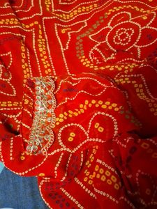 Vibrant Red Bandhani Saree