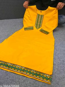 Bright Yellow Kurta with Embellished Neckline