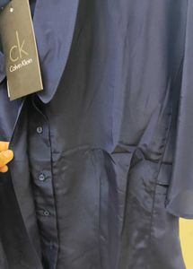 Calvin Klein Navy Collared Blouse Top - M