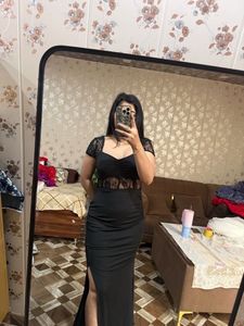 Elegant Black Lace Detail Maxi Dress🦋🎀