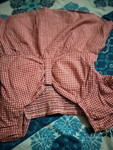 Cute Red Gingham Puff Sleeve Top