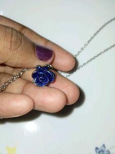 Blue Rose Pendant Necklace