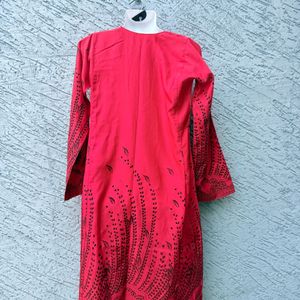 Vibrant Red Printed Kurta