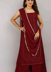 Elegant Maroon Palazzo Suit Set 3pc size s