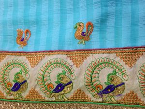 Beautiful Blue Saree with Peacock Embroidery