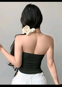 Black Strapless Asymmetrical Top
