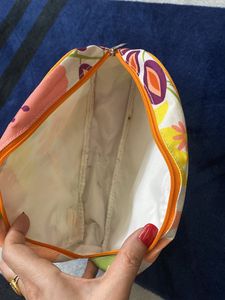 Clinique Cosmetic Bag White Orange Floral Zip