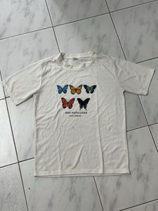 White Butterfly Print T-Shirt