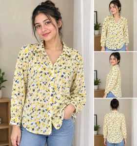 Yellow Floral Print Button-Up Blouse