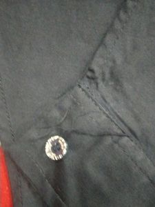 Navy Blue Button-Up Shirt with Graphic Print