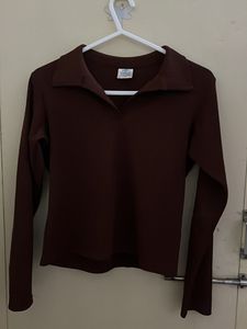 Burgundy Collared Long Sleeve Top