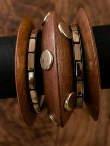 Pinteresty Ethnic Wooden Bangles with Gold Accents