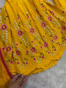 Vibrant Yellow Embroidered 3-Piece Anarkali / Shar