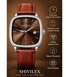 SHIVILEX Brown Leather Watch Strap