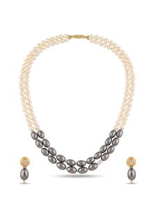 Elegant Double Strand Pearl Necklace &amp; Earrings