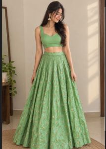 Elegant Green Embroidered Lehenga Choli Set