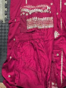 Indo Era Maroon Embellished Kurta Set XXL Size