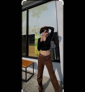 Black Pink Jennie Kim Style Brown Jeans