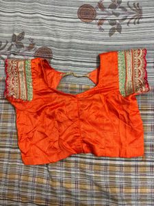 Orange Embroidered Silk Saree with Blouse