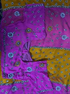 Embroidered Pink &amp; Yellow Saree