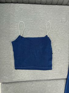 Blue Crop Top and Flare Pants Set