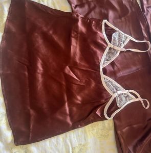 Maroon Satin Lace Pajama Set