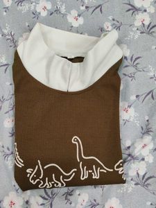 Brown Dinosaur Graphic Long Sleeve Top