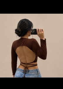 Brown Backless Tie-Up Top