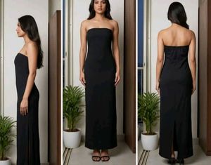Elegant Black Strapless Maxi Dress(Large)