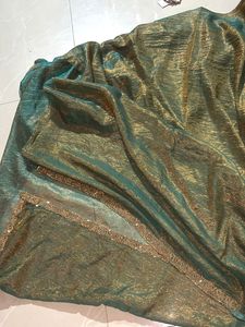 Jimmy choo Teal Saree with Gold Embellishments