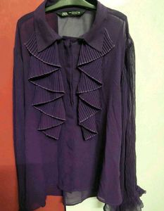 ZARA Deep Purple Pleated Ruffle Shirtgirls✨
