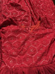 Vibrant Red gown with Intricate Work