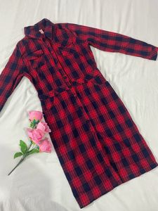Red Plaid Shirt Dress