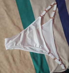 White Satin Thong with Rose Gold Accents